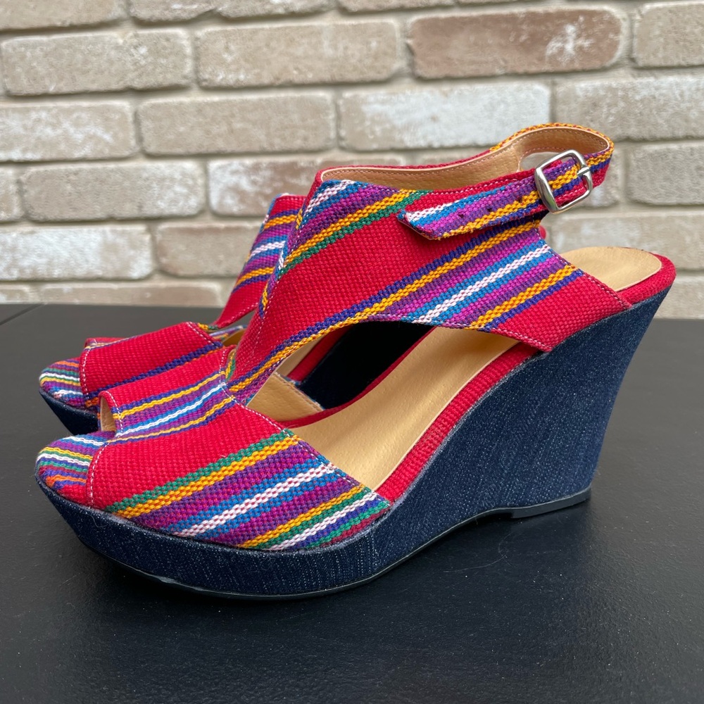 Black Guatemalan Platform Wedge Heels, sandal, guatemalan wedge, textile heals